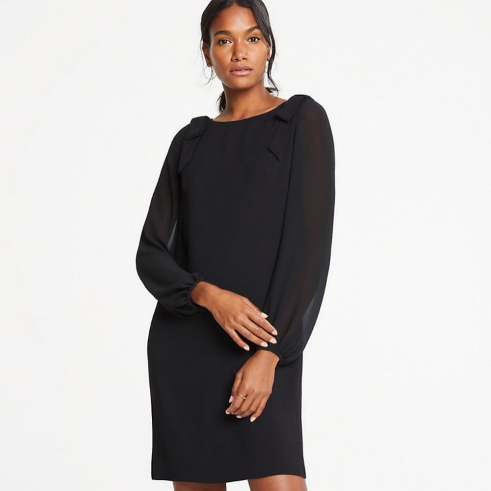 Ann Taylor NWT Black Shoulder Bow Shift Dress sz6